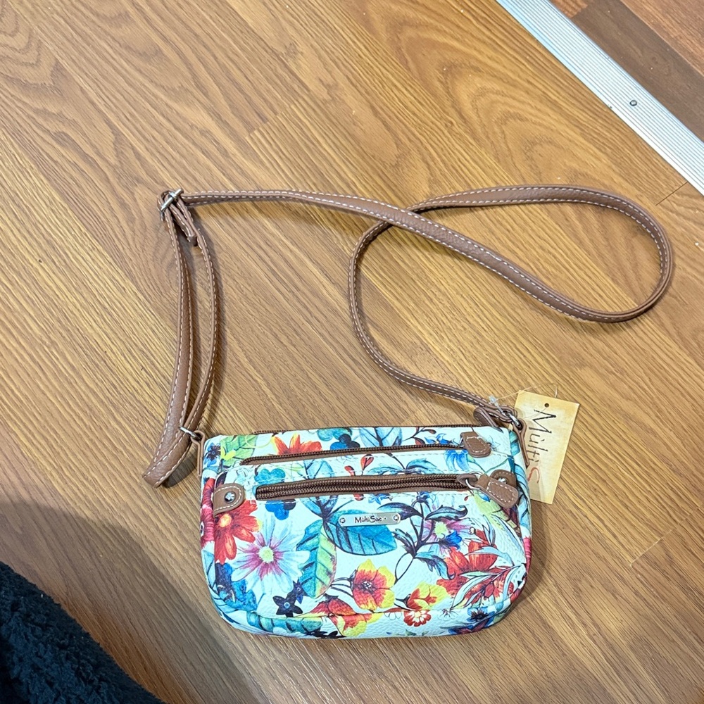 Floral Crossbody Bag with Brown Accents